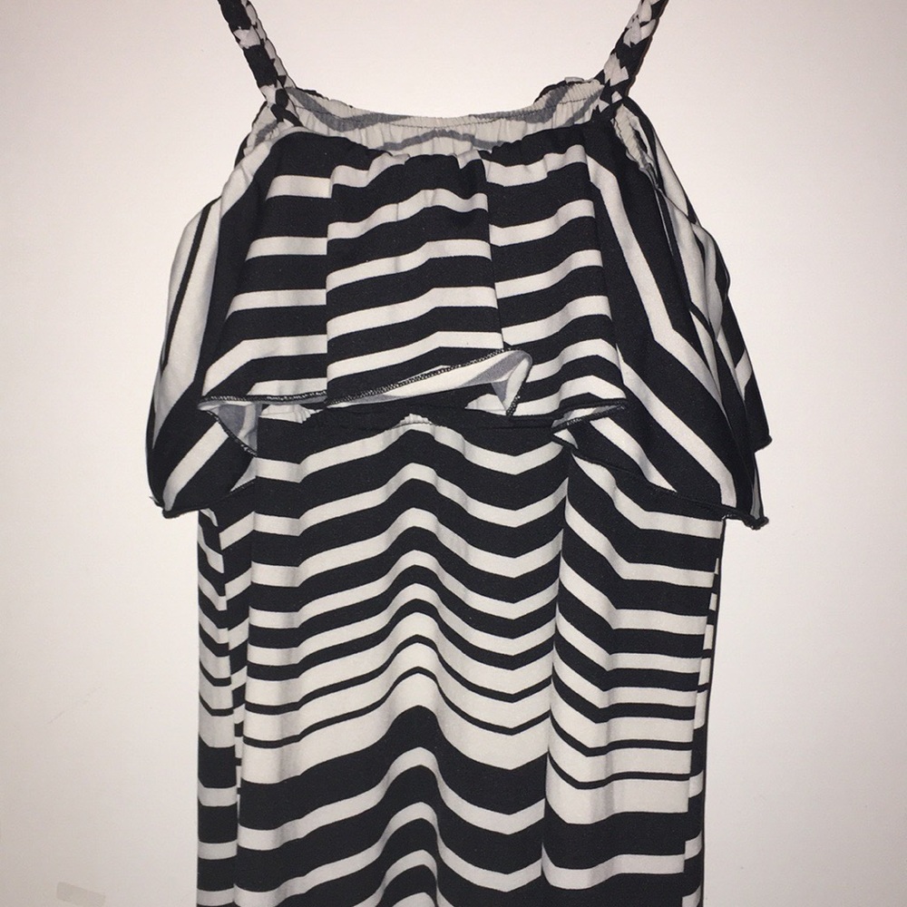 J. Valdi Black and White Striped Maxi Dress